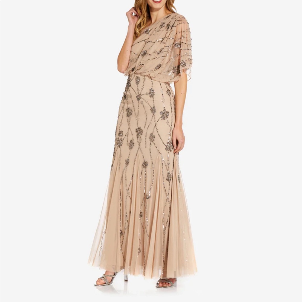 ONE SHOULDER BEADED GOWN IN NUDE